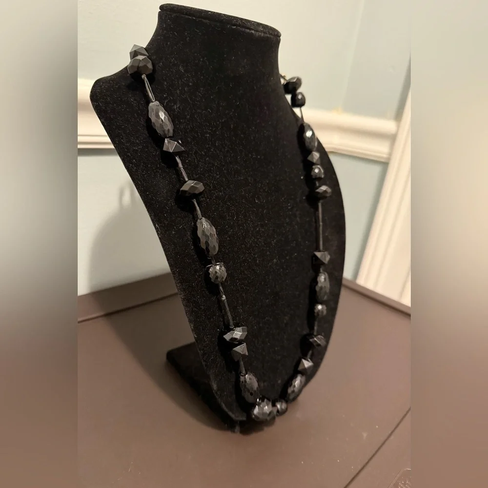 J. Crew Elegant Black Bead Ribbon Adjustable Necklace